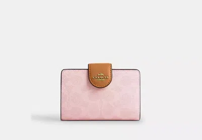 Coach Outlet Medium Corner Zip Wallet In Signature Canvas In Pink