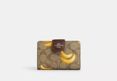 Coach Outlet Medium Corner Zip Wallet In Signature Canvas With Banana Print In Multi