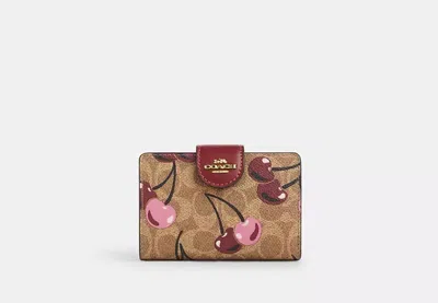 Coach Outlet Medium Corner Zip Wallet In Signature Canvas With Cherry ...