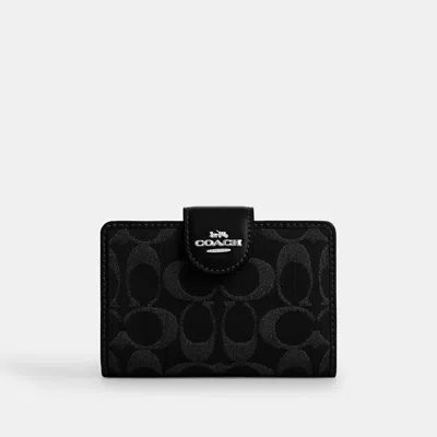 Coach Outlet Medium Corner Zip Wallet In Signature Denim In Silver