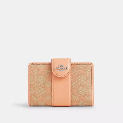 Coach Outlet Medium Corner Zip Wallet In Signature Jacquard In Pink