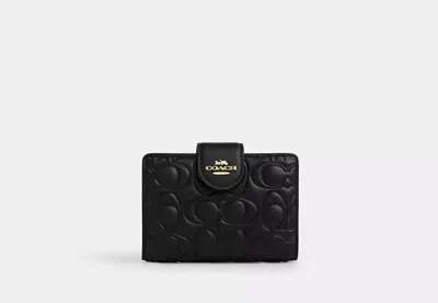 Coach Outlet Medium Corner Zip Wallet In Signature Leather In Black