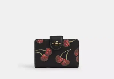 Coach Outlet Medium Corner Zip Wallet With Cherry Print In Black
