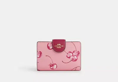 Coach Outlet Medium Corner Zip Wallet With Cherry Print In Pink