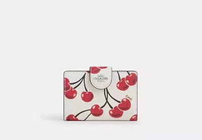 Coach Outlet Medium Corner Zip Wallet With Cherry Print In White