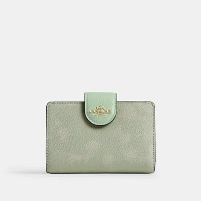 Coach Outlet Medium Corner Zip Wallet With Floral Print In Green