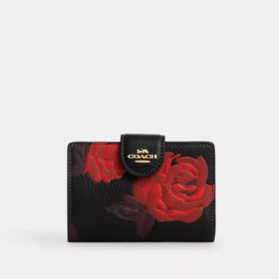 Coach Outlet Medium Corner Zip Wallet With Floral Print In Black