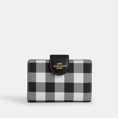 Coach Outlet Medium Corner Zip Wallet With Gingham Print In Gray