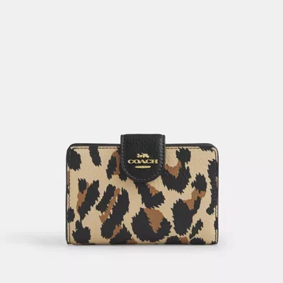 Coach Outlet Medium Corner Zip Wallet With Leopard Print In Black