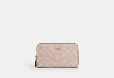 Coach Outlet Medium Id Zip Wallet In Signature Canvas In Beige