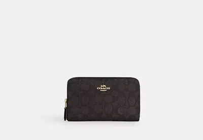 Coach Outlet Medium Id Zip Wallet In Signature Canvas In Beige/brown