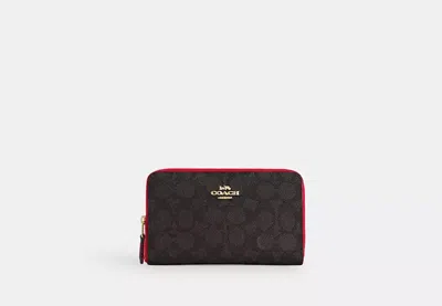 Coach Outlet Medium Id Zip Wallet In Signature Canvas In Brown