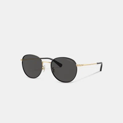 Coach Outlet Metal Windsor Round Sunglasses In Black/shiny Light Gold