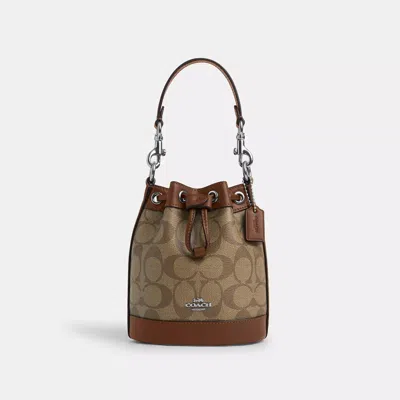 Coach Outlet Mini Bucket Bag In Signature Canvas In Beige