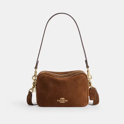 Coach Outlet Mini Carey Crossbody Bag In Gold/warm Brown