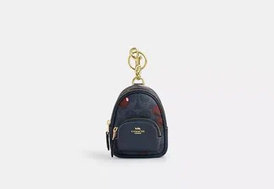 Coach Outlet Mini Court Backpack Bag Charm In Signature Canvas With Cherry Print In Blue/multi
