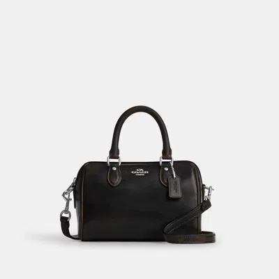 Coach Outlet Mini Rowan Crossbody Bag In Loved Leather In Silver/black Brown