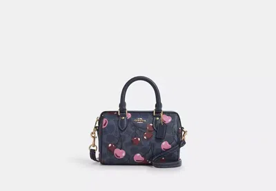 Coach Outlet Mini Rowan Crossbody Bag In Signature Canvas With Cherry Print In Blue/multi