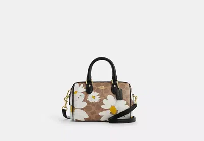 Coach Outlet Mini Rowan Crossbody Bag In Signature Canvas With Floral Print In Brown