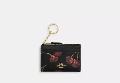 Coach Outlet Mini Skinny Id Case With Cherry Print In Black