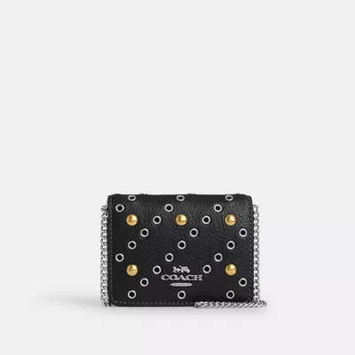 Coach Outlet Mini Wallet On A Chain With Rivets In Silver