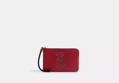 Coach Outlet New Year Corner Zip Wristlet With Snake Graphic In Red