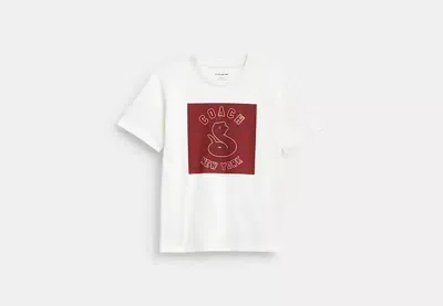 Coach Outlet New Year Signature Square T-shirt In Organic Cotton With Snake Graphic In White