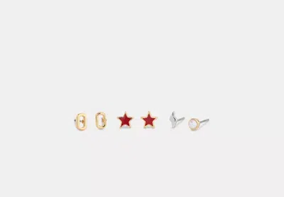 Coach Outlet O Initial Stud Earrings Set In Red
