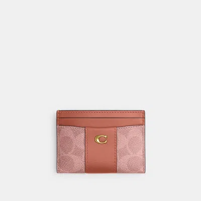 Coach Outlet Outlet Essential Card Case In Signature Canvas In Brass/melon Pink