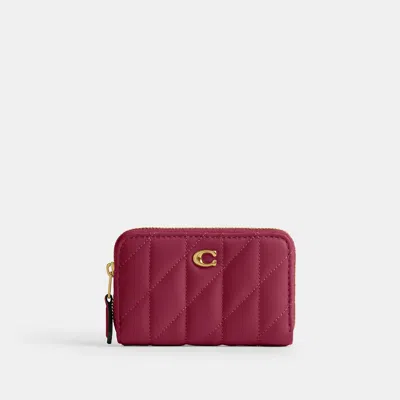 Coach Outlet Outlet Essential Small Zip Around Card Case With Pillow Quilting In Burgundy