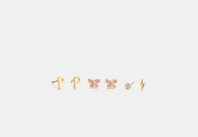 Coach Outlet P Initial Stud Earrings Set In Yellow