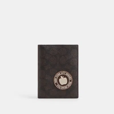 Coach Outlet Passport Card Case In Signature Canvas With Patches In Black