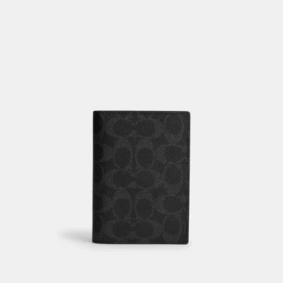 Coach Outlet Passport Card Case In Silver/black Signature