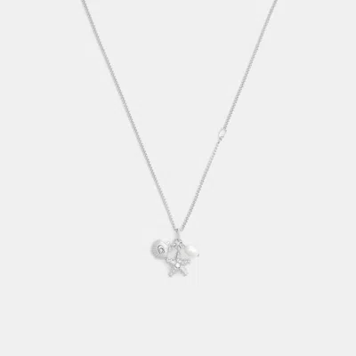 Coach Outlet Pearl And Seashell Pendant Necklace In Silver