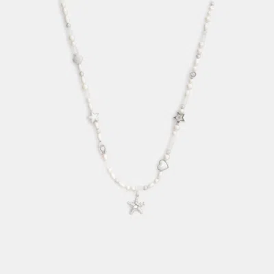 Coach Outlet Pearls And Seashell Necklace In Silver