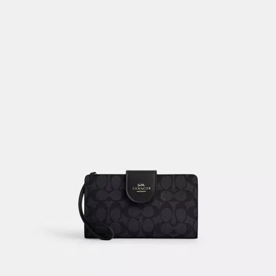 Coach Outlet Phone Wallet In Signature Canvas In Grey