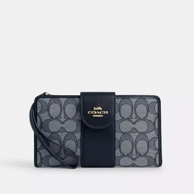 Coach Outlet Phone Wallet In Signature Jacquard In Blue