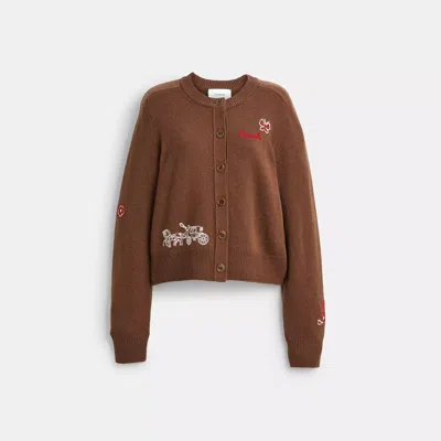 Coach Outlet Playful Embroidered Cardigan In Brown