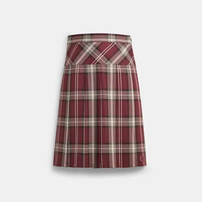 Coach Outlet Pleated Plaid Midi Skirt In Merlot/grey