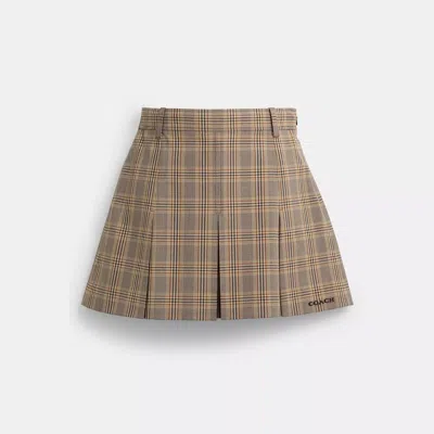 Coach Outlet Pleated Plaid Skirt In Recycled Polyester In Neutral