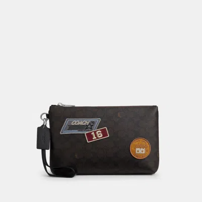 Coach Outlet Pouch In Signature Canvas With Patches In Black