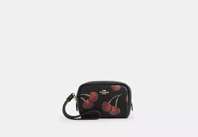 Coach Outlet Pouch Wristlet With Cherry Print In Black