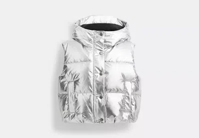 Coach Outlet Puffer Vest In Metallic In Silver