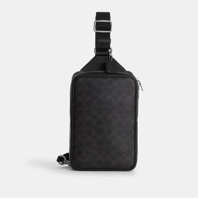 Coach Outlet Ray Pack 17 In Signature Canvas In Silver/black Signature