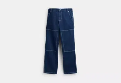 Coach Outlet Relaxed Straight Fit Denim Carpenter Pants In Blue