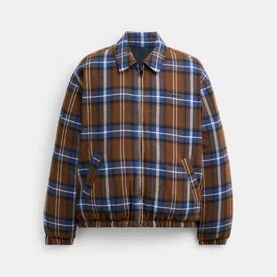 Coach Outlet Reversible Plaid Down Jacket In Blue