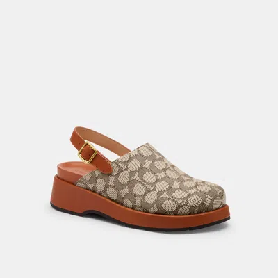 Coach Outlet Sculpted C Platform Clog In Signature Textile Jacquard In Brown
