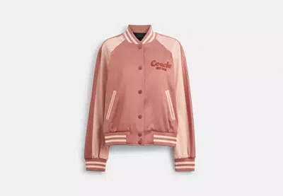 Coach Outlet Satin Varsity Jacket In Pink