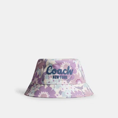Coach Outlet Script Floral Print Bucket Hat In Purple