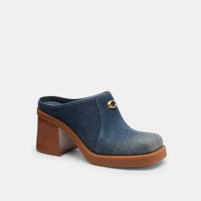 Coach Outlet Sculpted C Heeled Mule In Loved Denim In Multi